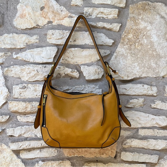 New Fossil Hannah Hobo Amber Gold Leather Bag - Picture 8 of 16